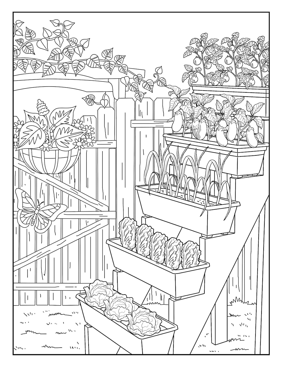 Vegetable garden garden gallery coloring pages for adults printable coloring page instant download pdf