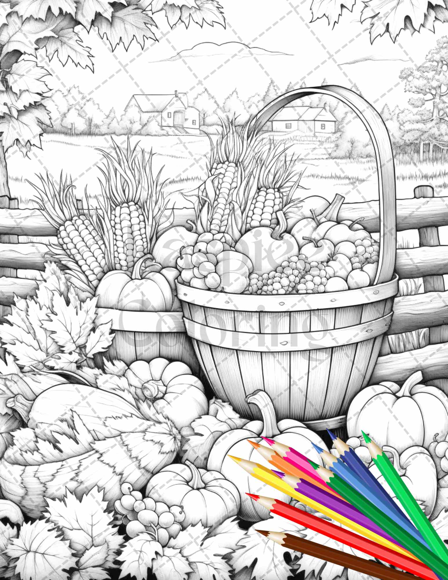 Autumn harvest grayscale coloring pages printable for adults relaxing â coloring