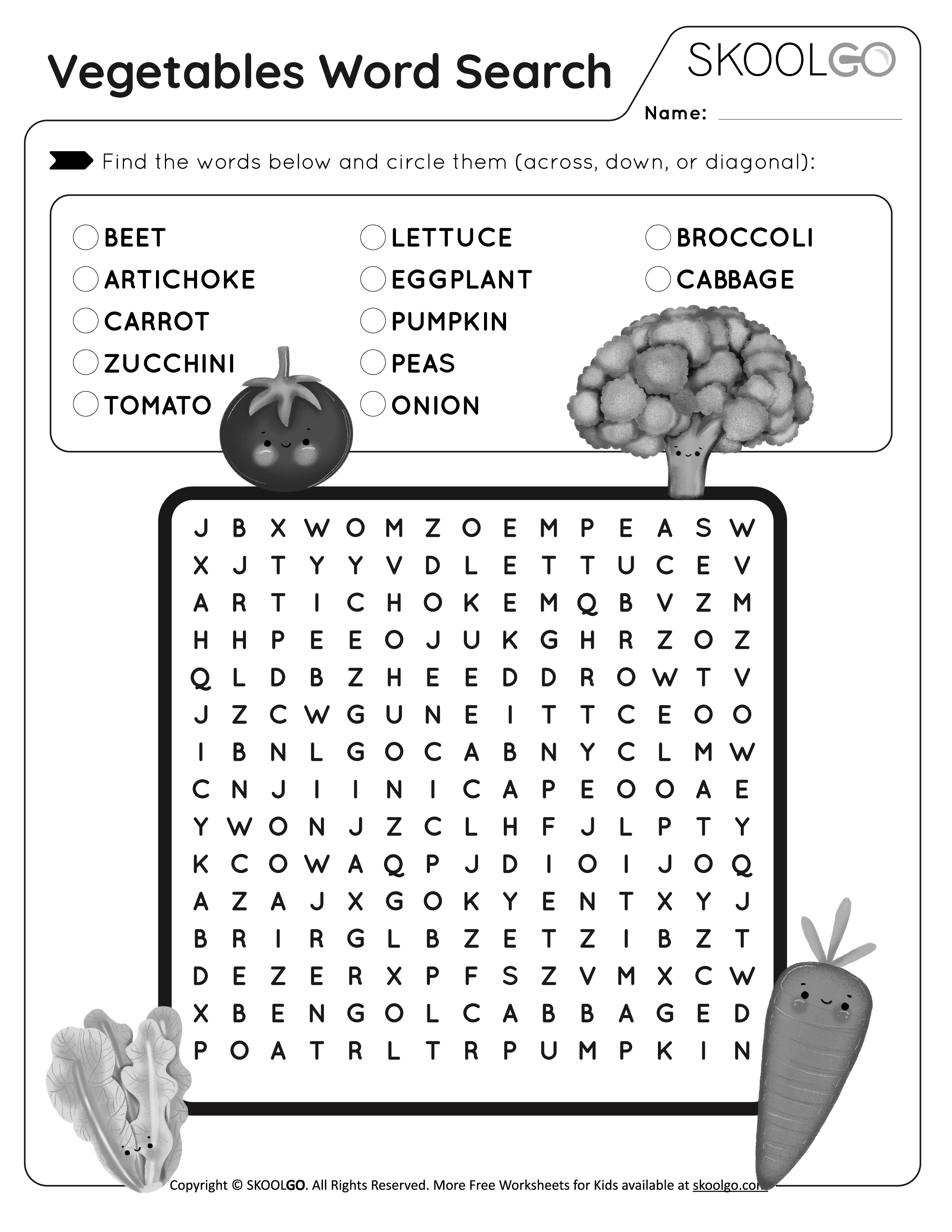 Vegetables word search