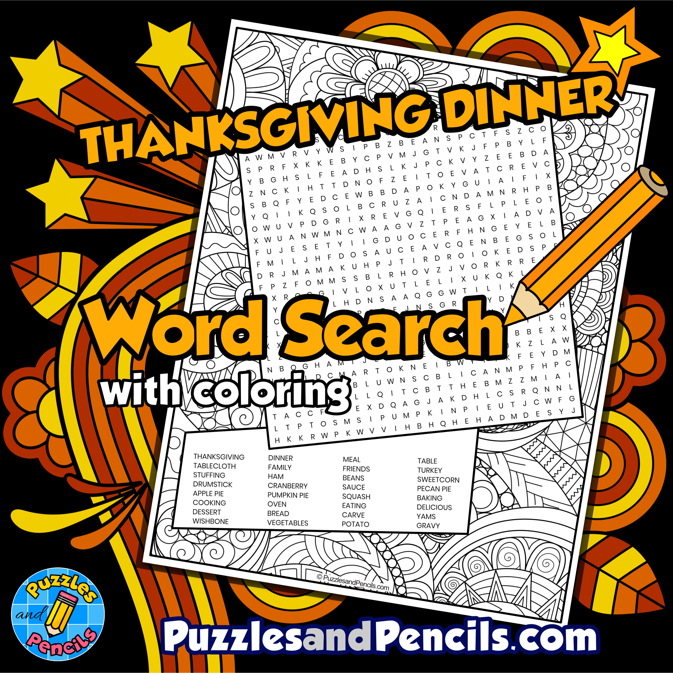 Thanksgiving dinner word search puzzle activity page with coloring made by teachers