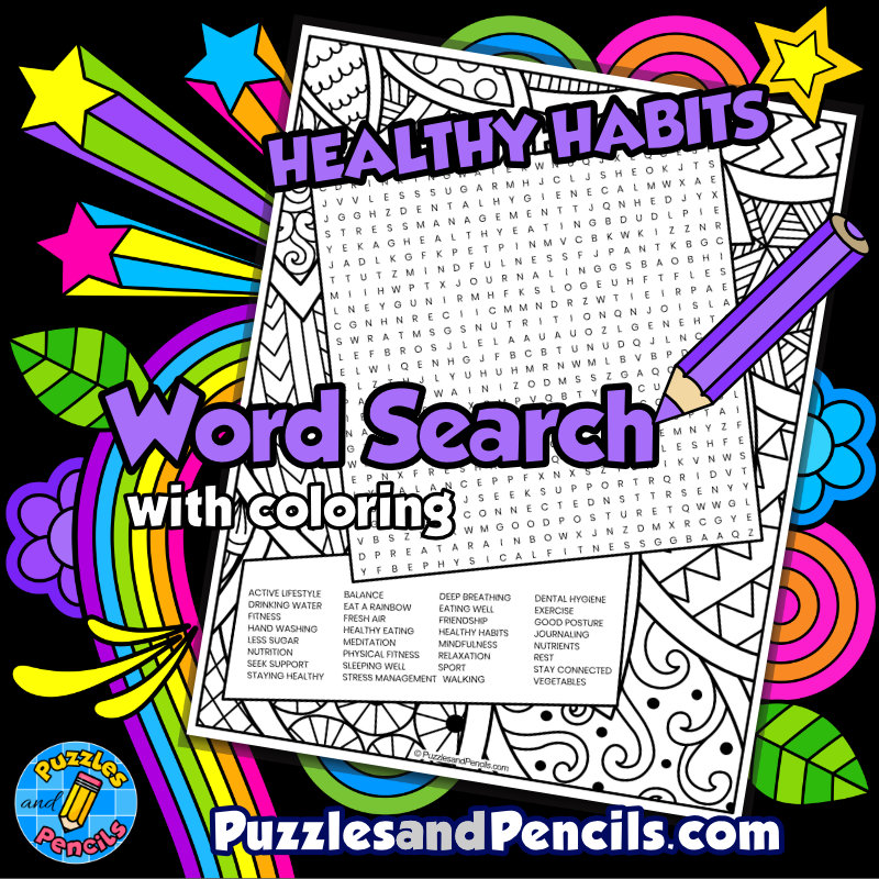 Healthy habits word search puzzle activity page with coloring wordsearch made by teachers