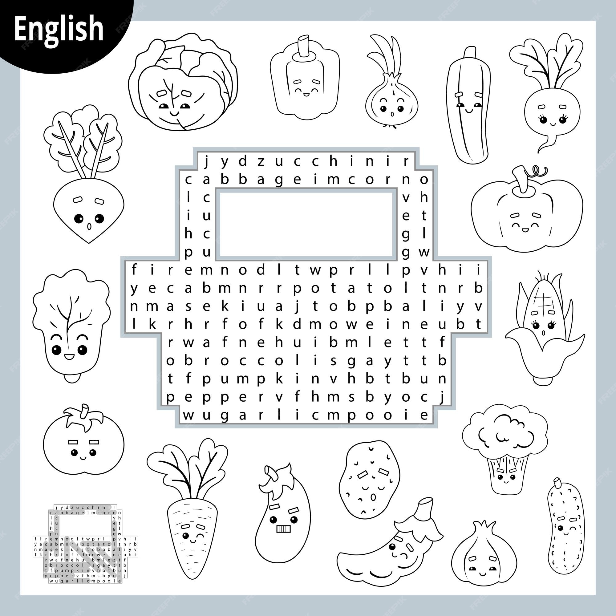 Premium vector word search puzzle cartoon set of vegetables education game for children