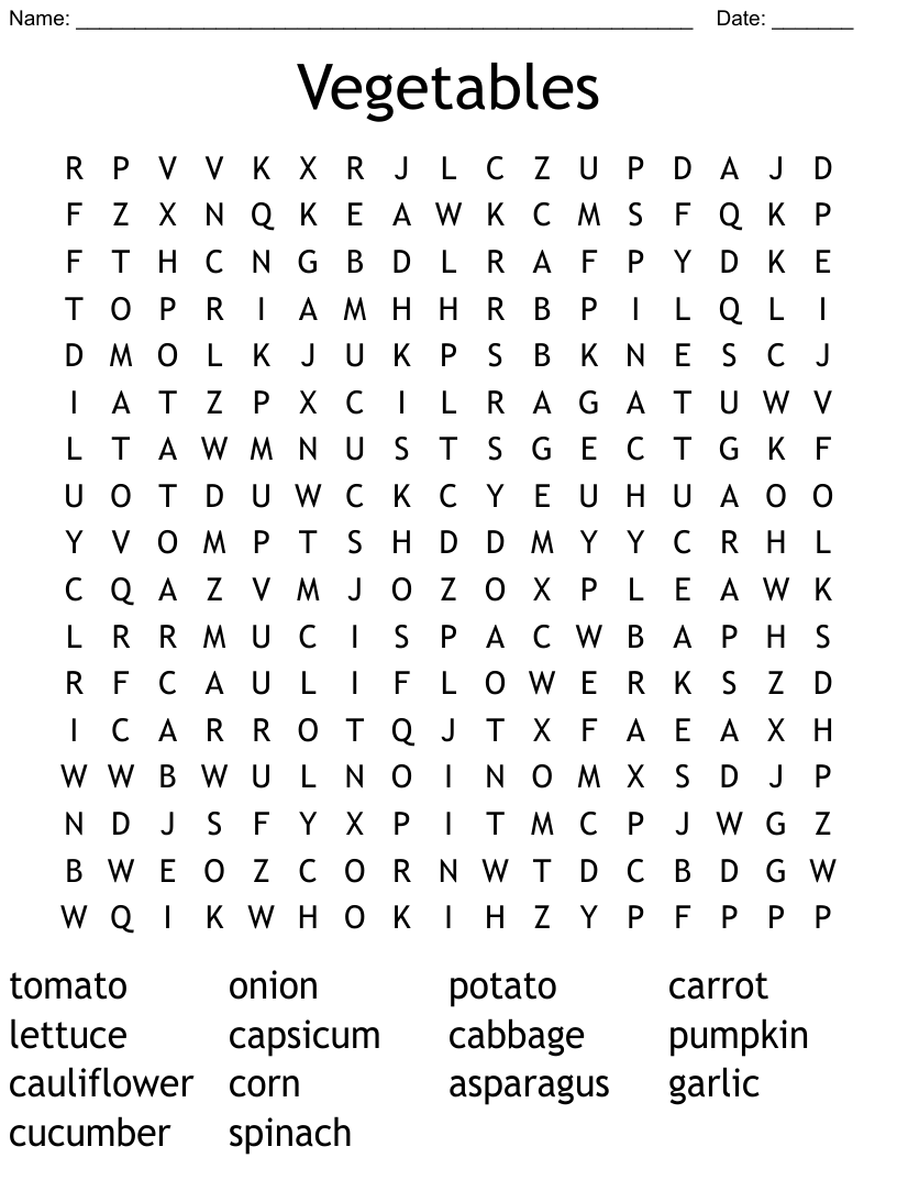 Vegetables word search