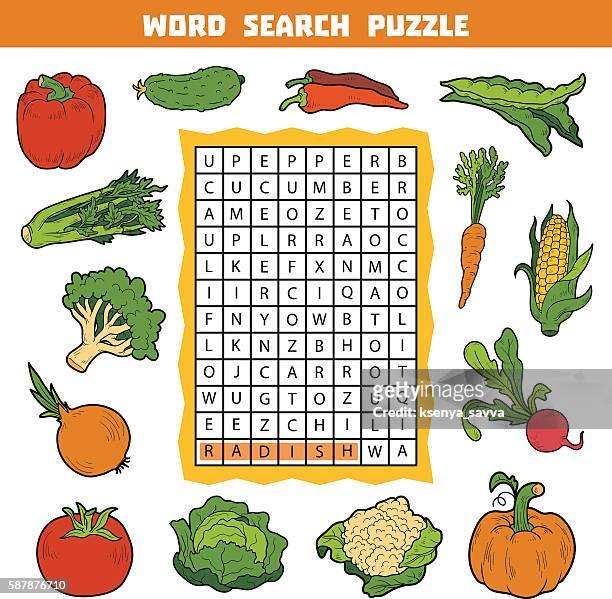 Vector color crossword about vegetables word search puzzle high