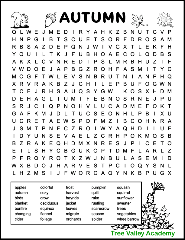 Printable fall word searches for kids