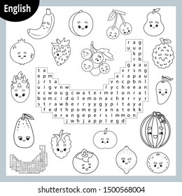 Word search puzzle cartoon set fruits stock vector royalty free