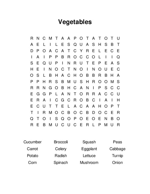 Vegetables word search