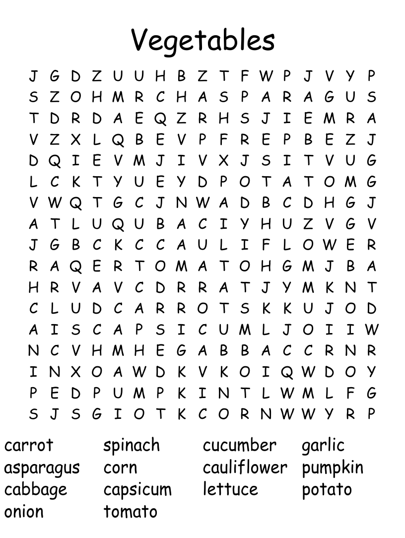 Vegetables word search