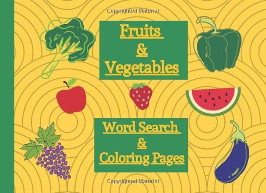 Fruits and vegetables word arch and coloring pages activity book for kids