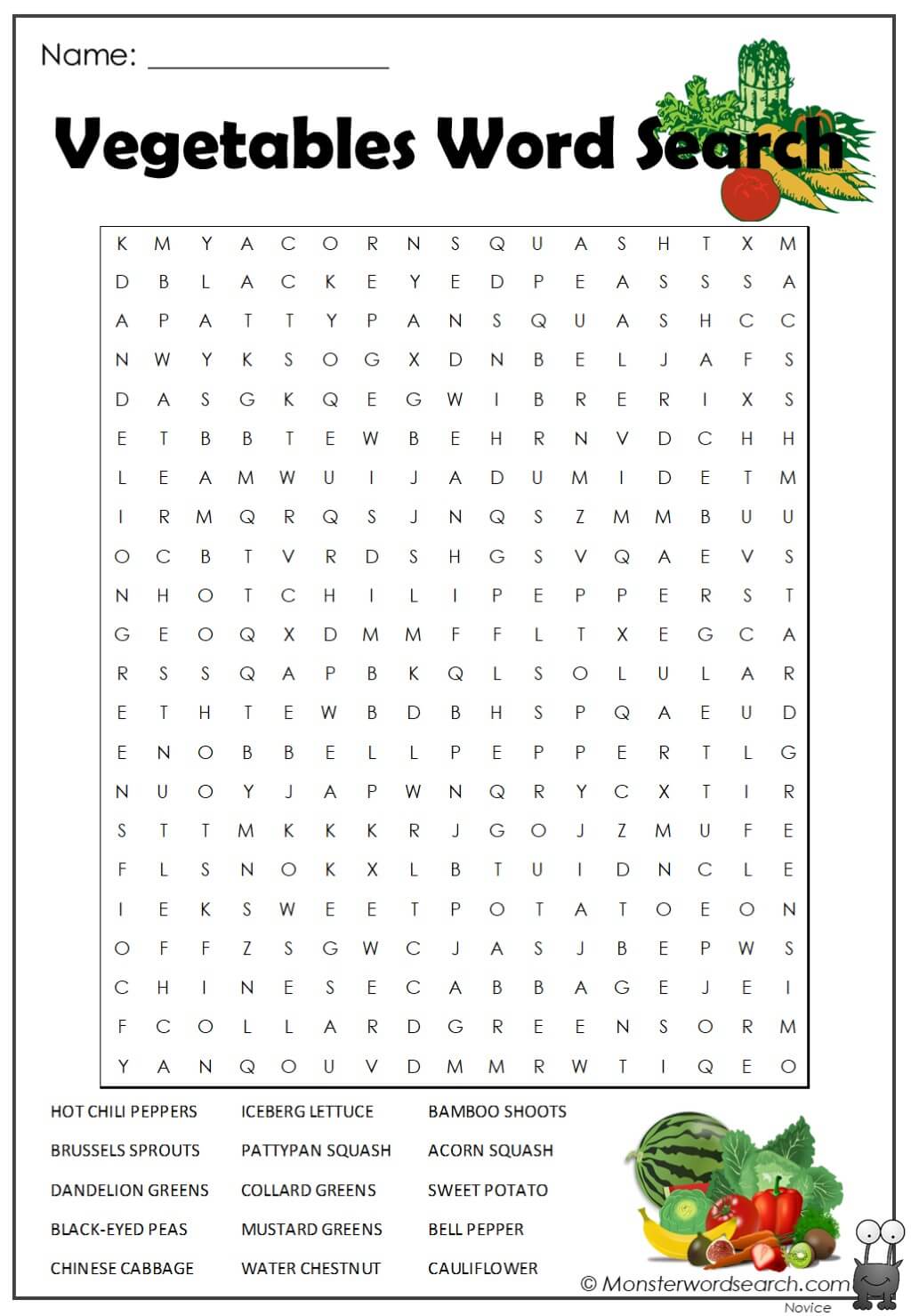 Vegetables word search