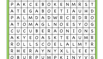 Find the vegetables in the word search grid