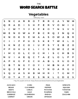 Vegetables word search