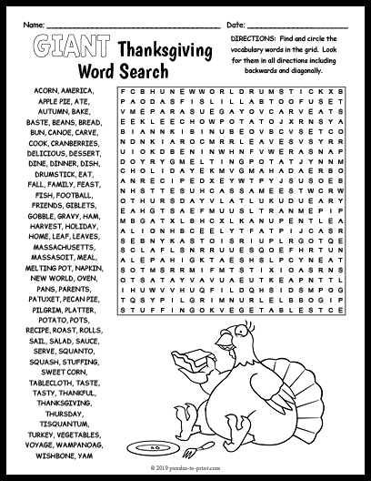 Giant hard no prep thanksgiving vocabulary word search puzzle worksheet made by teachers