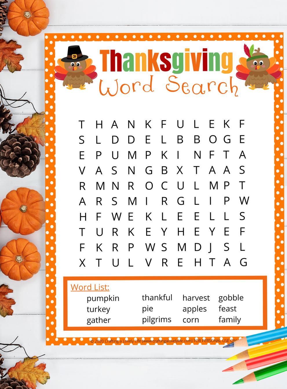 Thanksgiving word search free printable