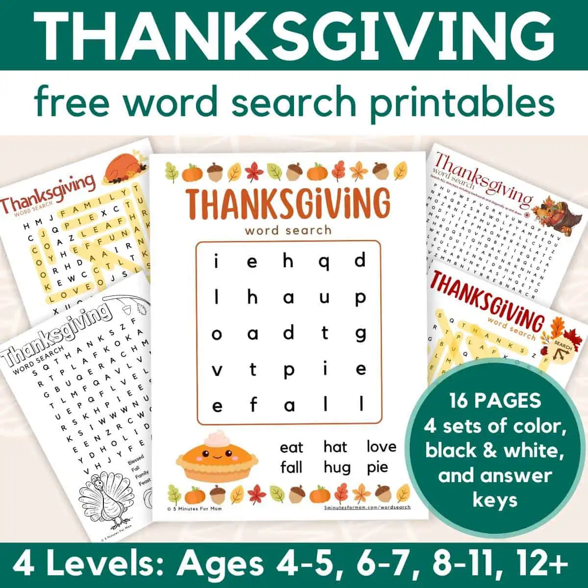 Free printable thanksgiving word search for kids