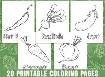 Vegetable coloring pages vegetable coloring book for kids tpt