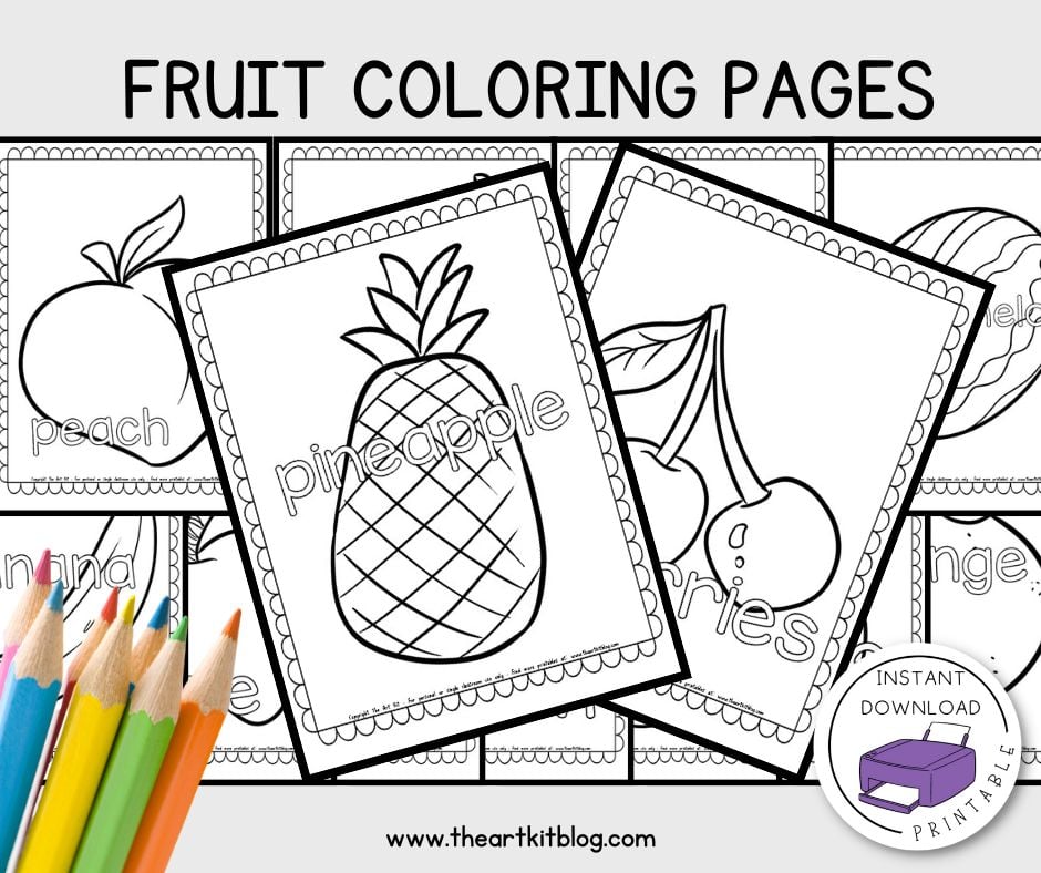 Fruit coloring pages free printables â the art kit