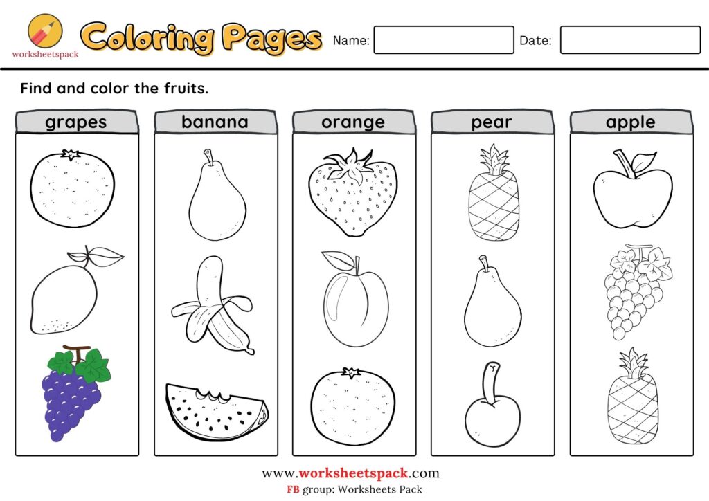 Printable fruits and vegetables coloring pages for kids