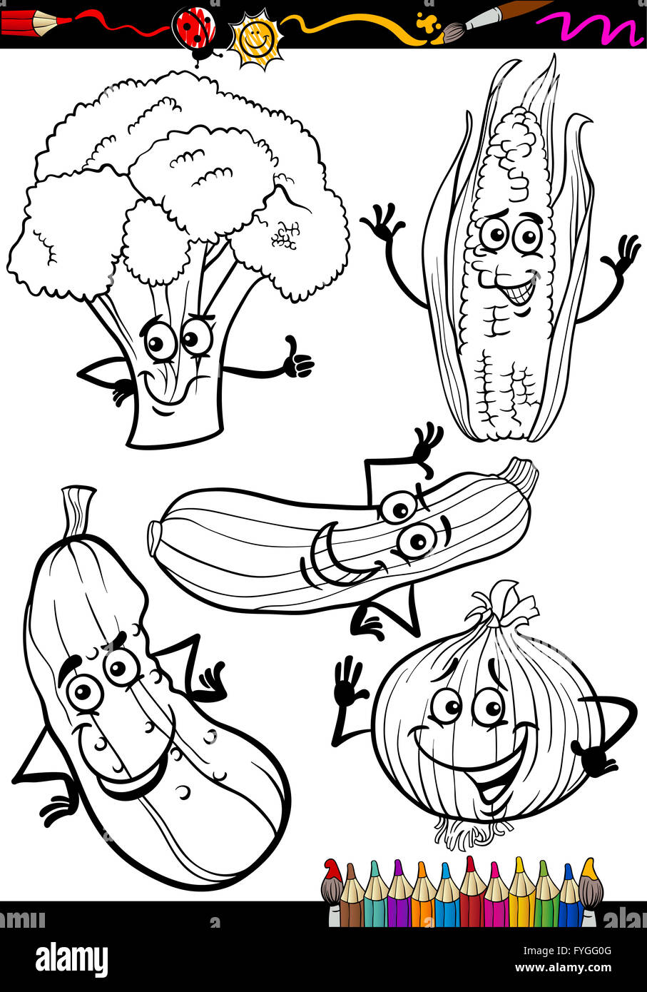 Cartoon vegetables coloring book hi