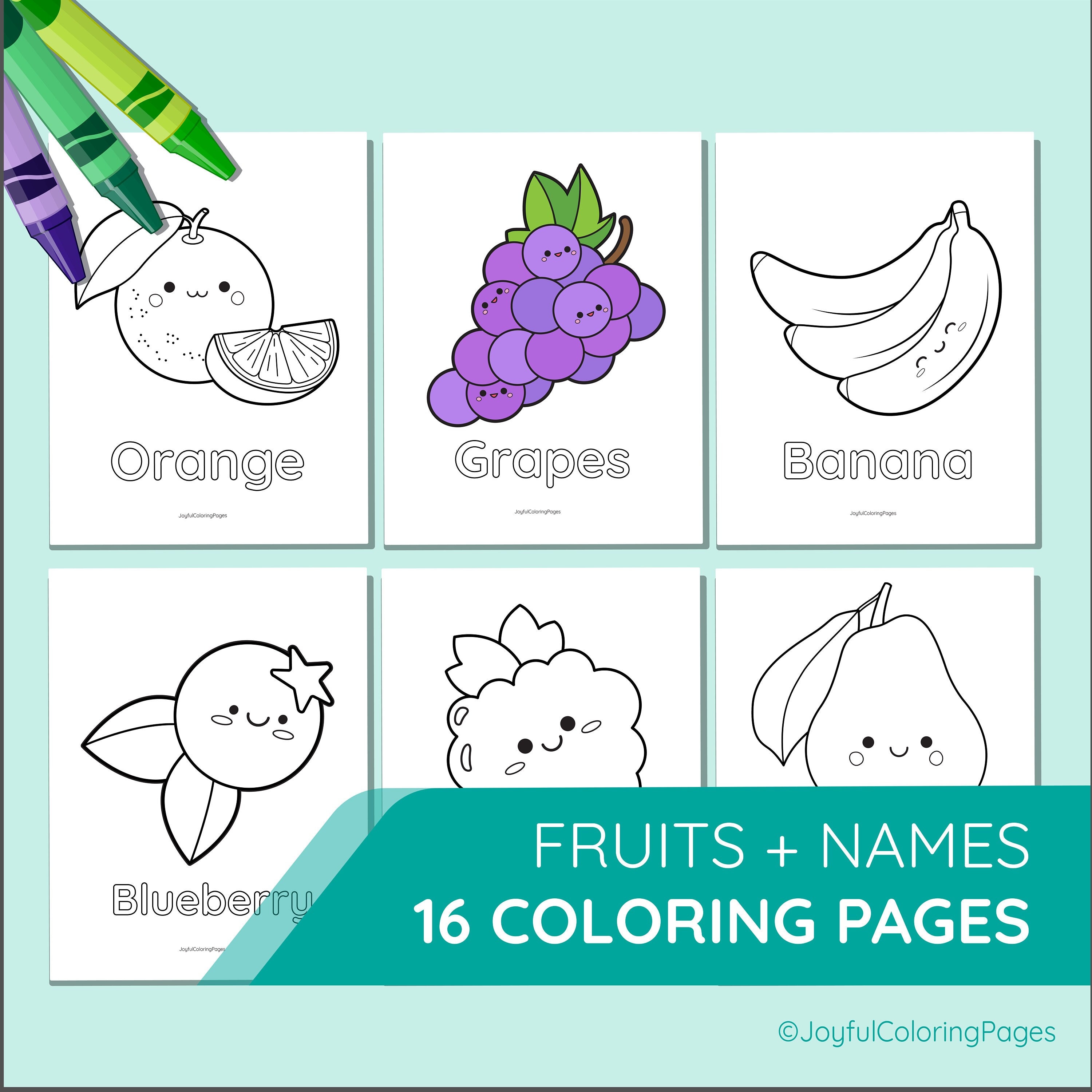 Cute fruit with name coloring pages instant download