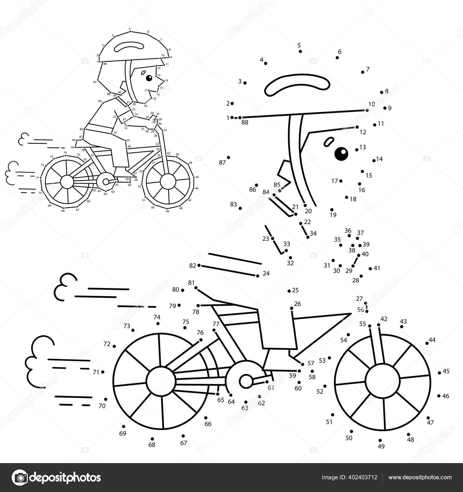 Numbers spil bãrn farvelãgning oversigt tegneserie dreng cykel eller cykel stock