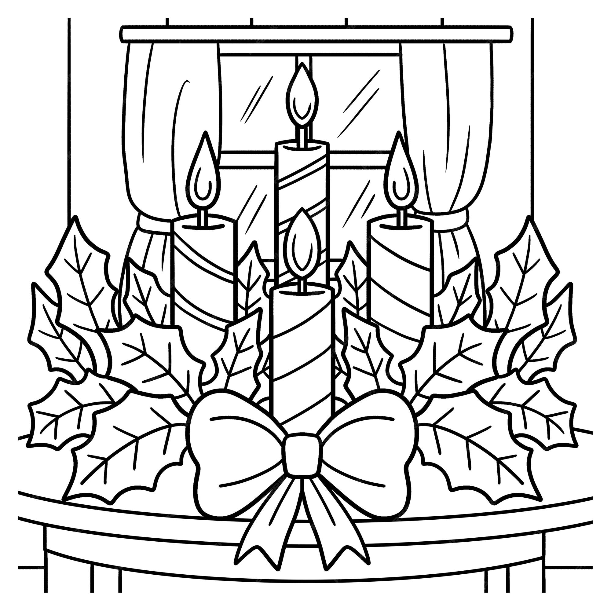 Premium vector christmas candle coloring page for kids