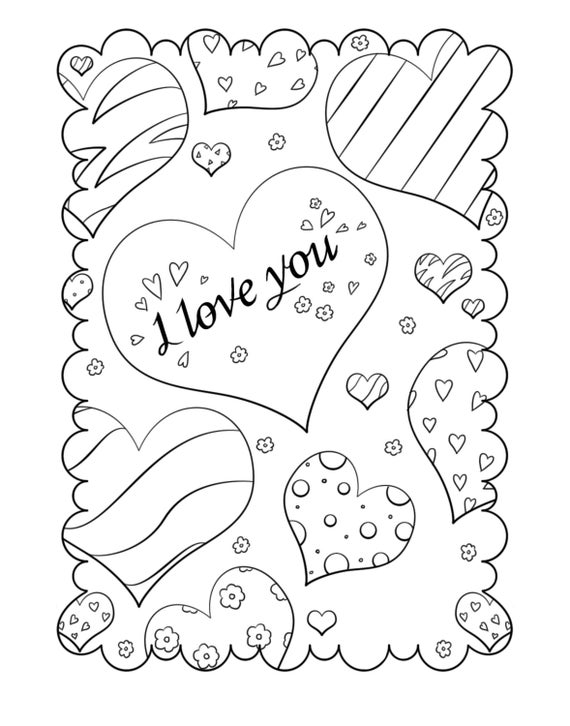Valentines day coloring page i love you fun coloring page valentine coloring sheet kids adult coloring valentines printable hearts