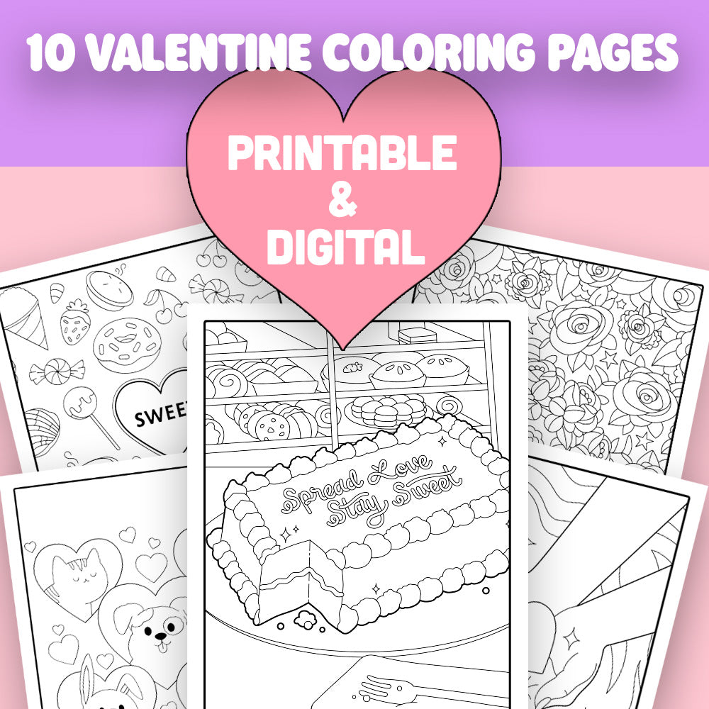 Valentines day coloring pages digital download â