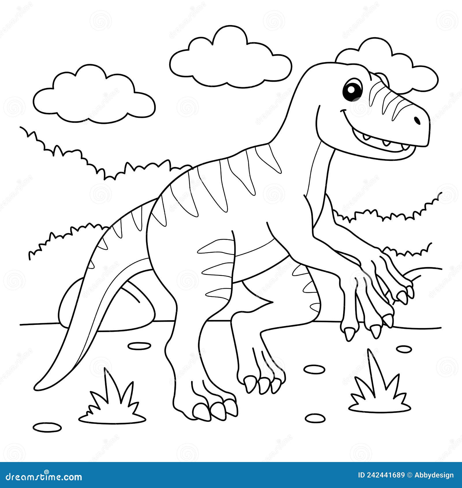 Velociraptor coloring page for kids stock vector