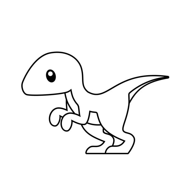 Cute raptor dinosaur coloring page vector illustration on white stock illustration