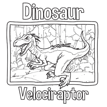 Velociraptor dinosaur coloring book page by scworkspace tpt