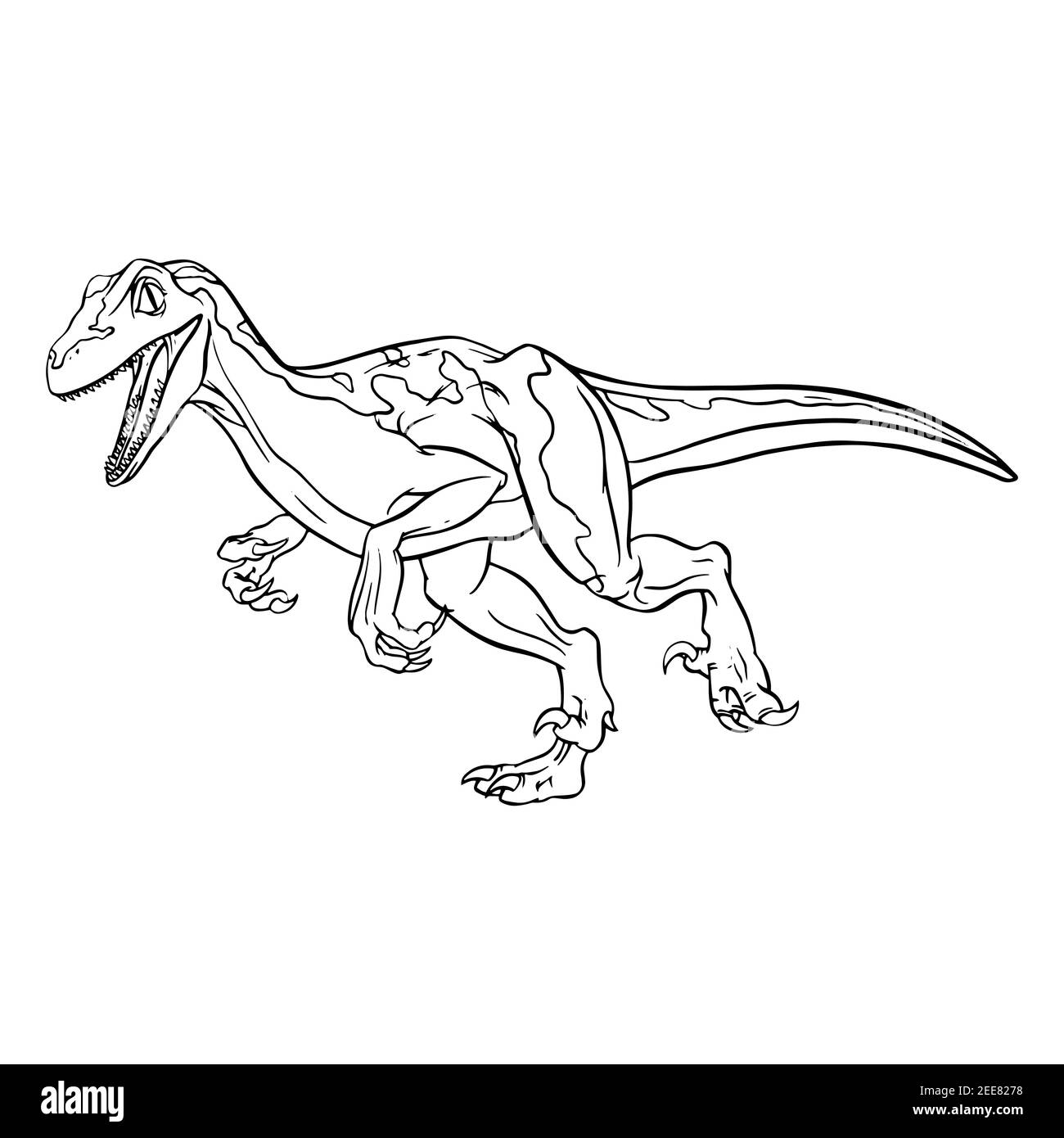 Velociraptor dinosaur cartoon linear sketch for coloring book isolated on white background vector illustrator stock vector image art