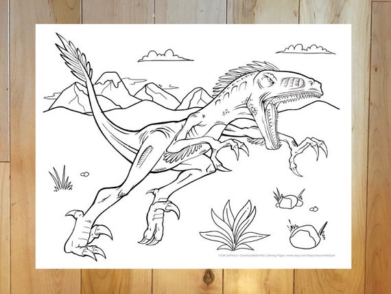 Dinosaur velociraptor coloring page downloadable pdf file