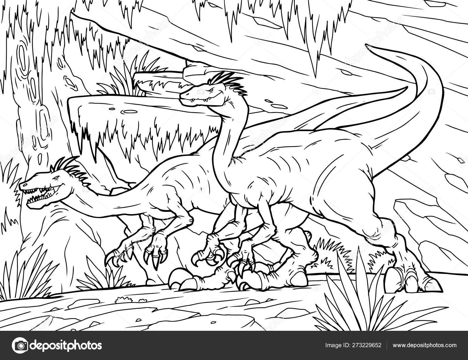 Coloring book velociraptor dinosaur coloring stock vector by blackrhino