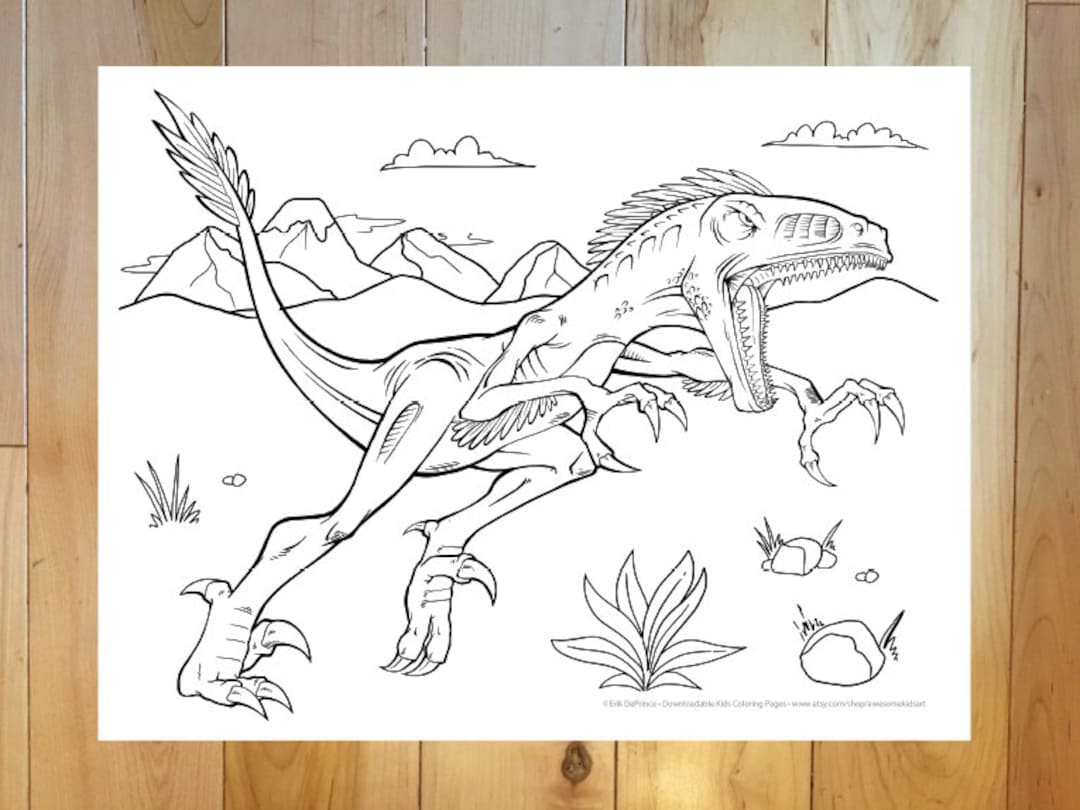 Dinosaur velociraptor coloring page downloadable pdf file