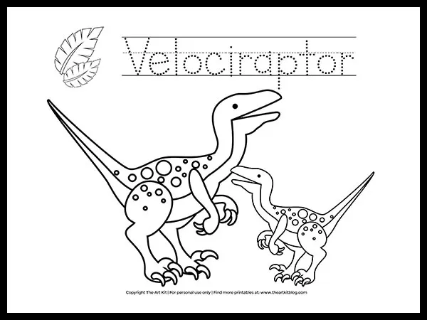 Free velociraptor dinosaur coloring page printable â the art kit