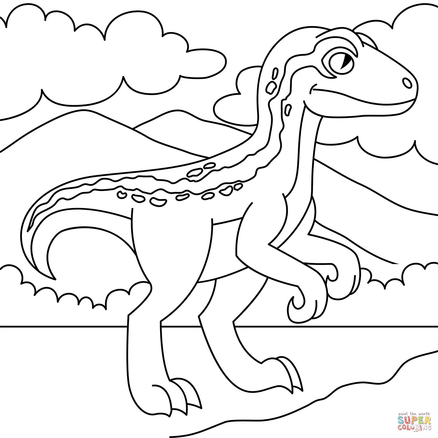Cartoon velociraptor coloring page free printable coloring pages