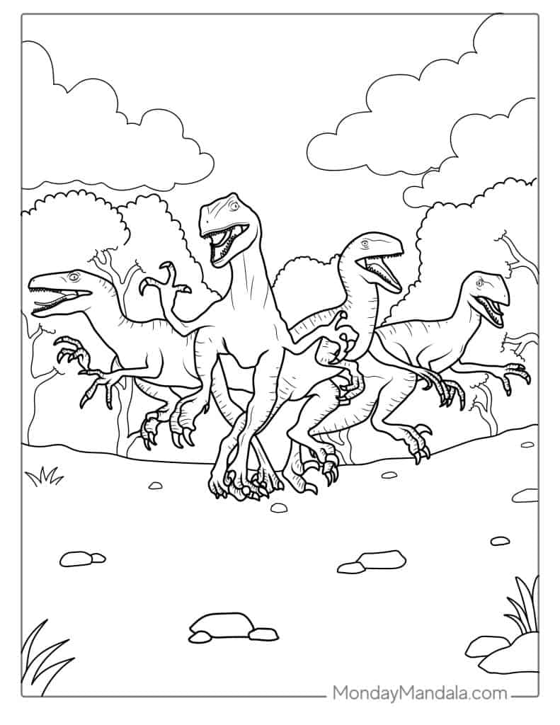 Velociraptor coloring pages free pdf printables