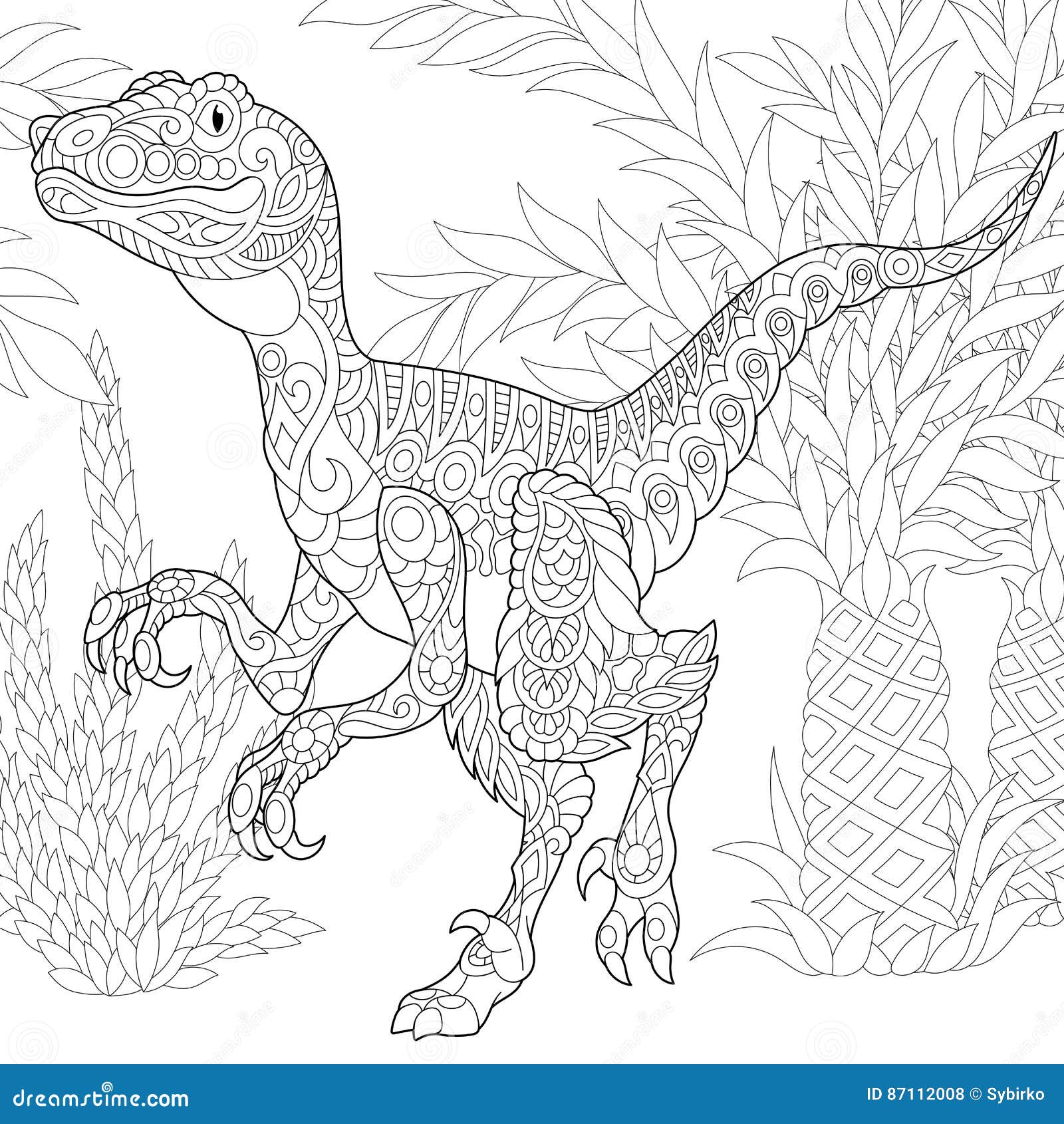 Zentangle velociraptor dinosaur stock vector