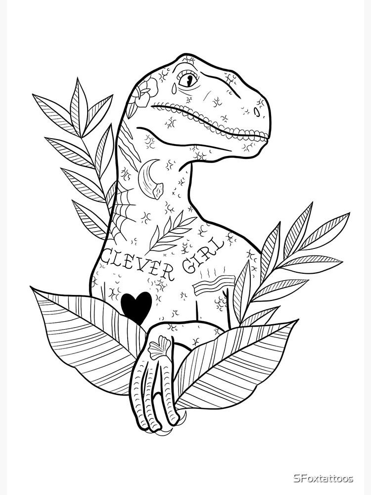 Tattooed velociraptor art board print for sale by sfoxtattoos