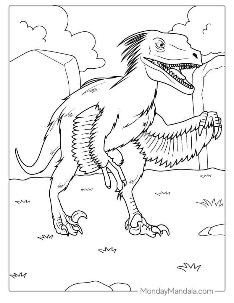 Velociraptor coloring pages free pdf printables