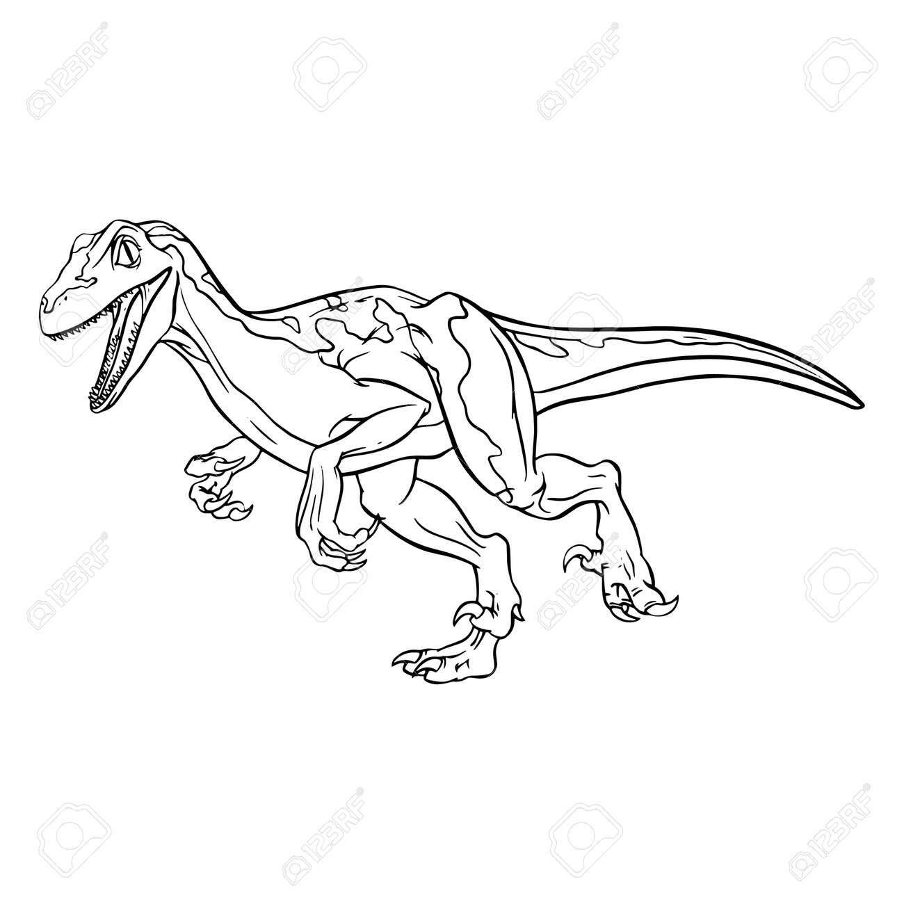 Velociraptor dinosaur cartoon linear sketch for coloring book isolated on white background vector illustrator royalty free svg cliparts vectors and stock illustration image