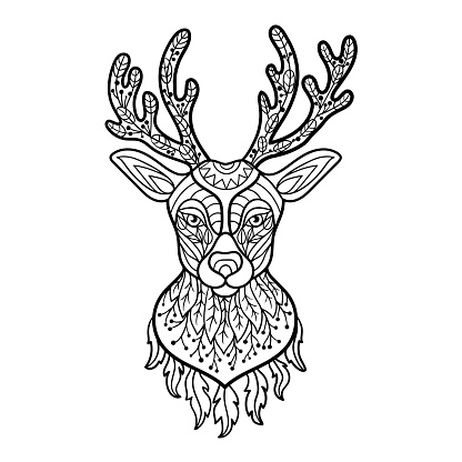 Abstract deer head in ethnic style coloring page stock illustration