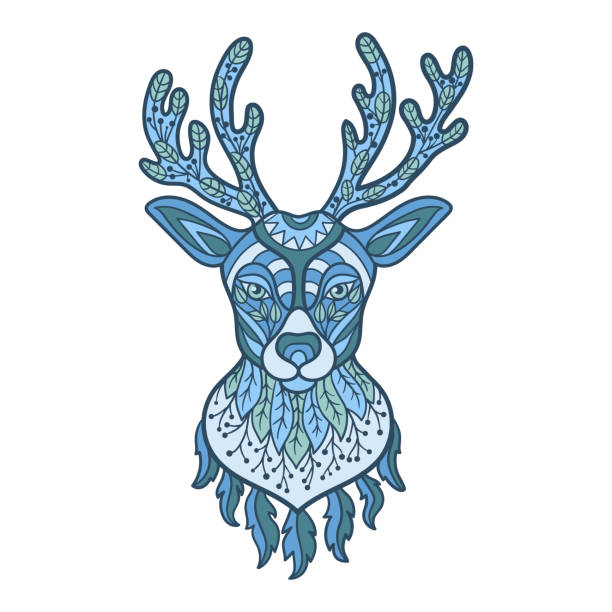 Abstract blue deer head in ethnic style stock illustration