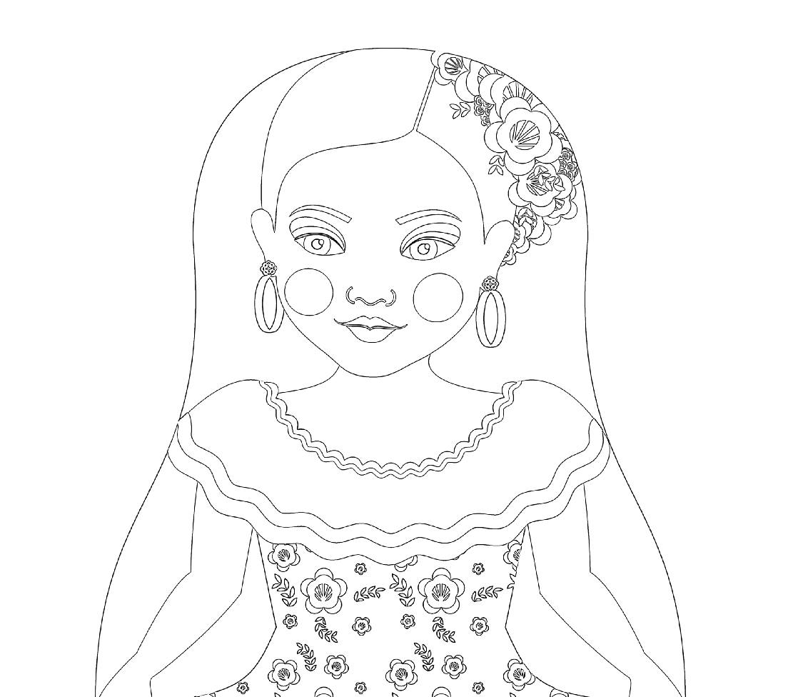 Venezuelan dancer coloring sheet printable file traditional folk dress matryoshka doll