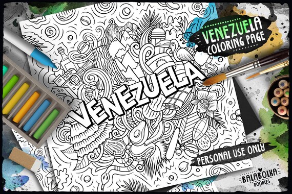 Venezuela digital coloring page latino adult coloring latin american country doodle illustration venezuelan printable coloring sheet