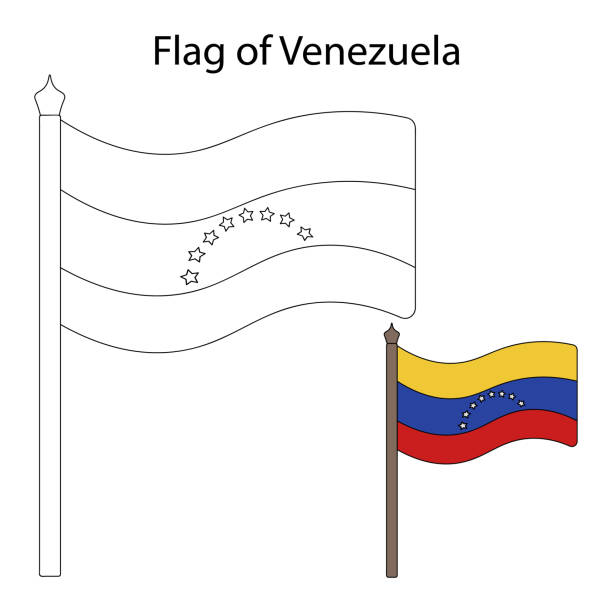 Flag of venezuela sketch color the flag according to the given example vector illustration coloring book for children the tricolor is decorated with eight stars bolivarian republic of venezuela stock illustration