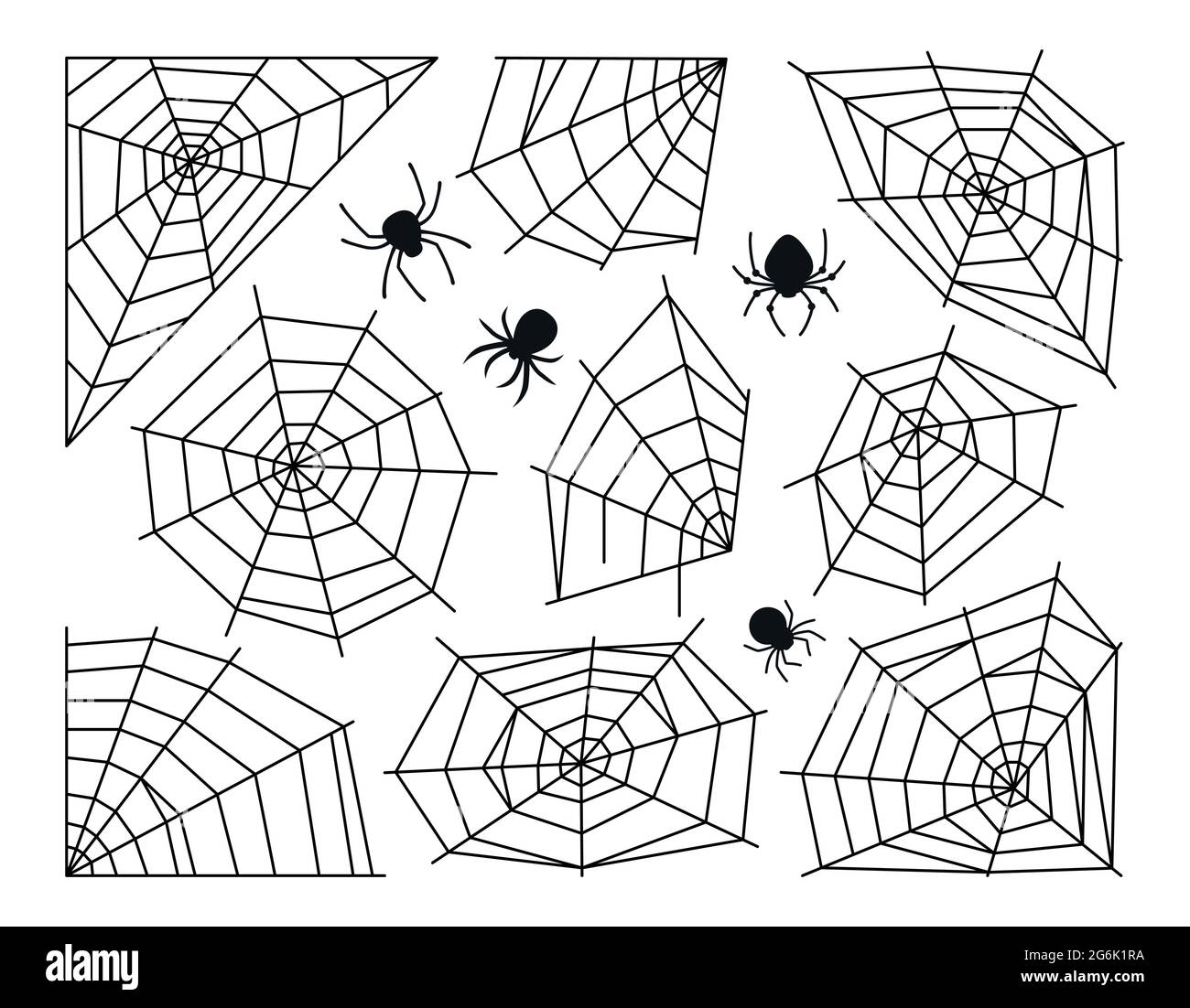 Cobweb and spider halloween black set doodle scary spiders web dangerous venom flat collection hanging web decoration for creepy horror frame design or tattoo scenery happy halloween vector stock vector image