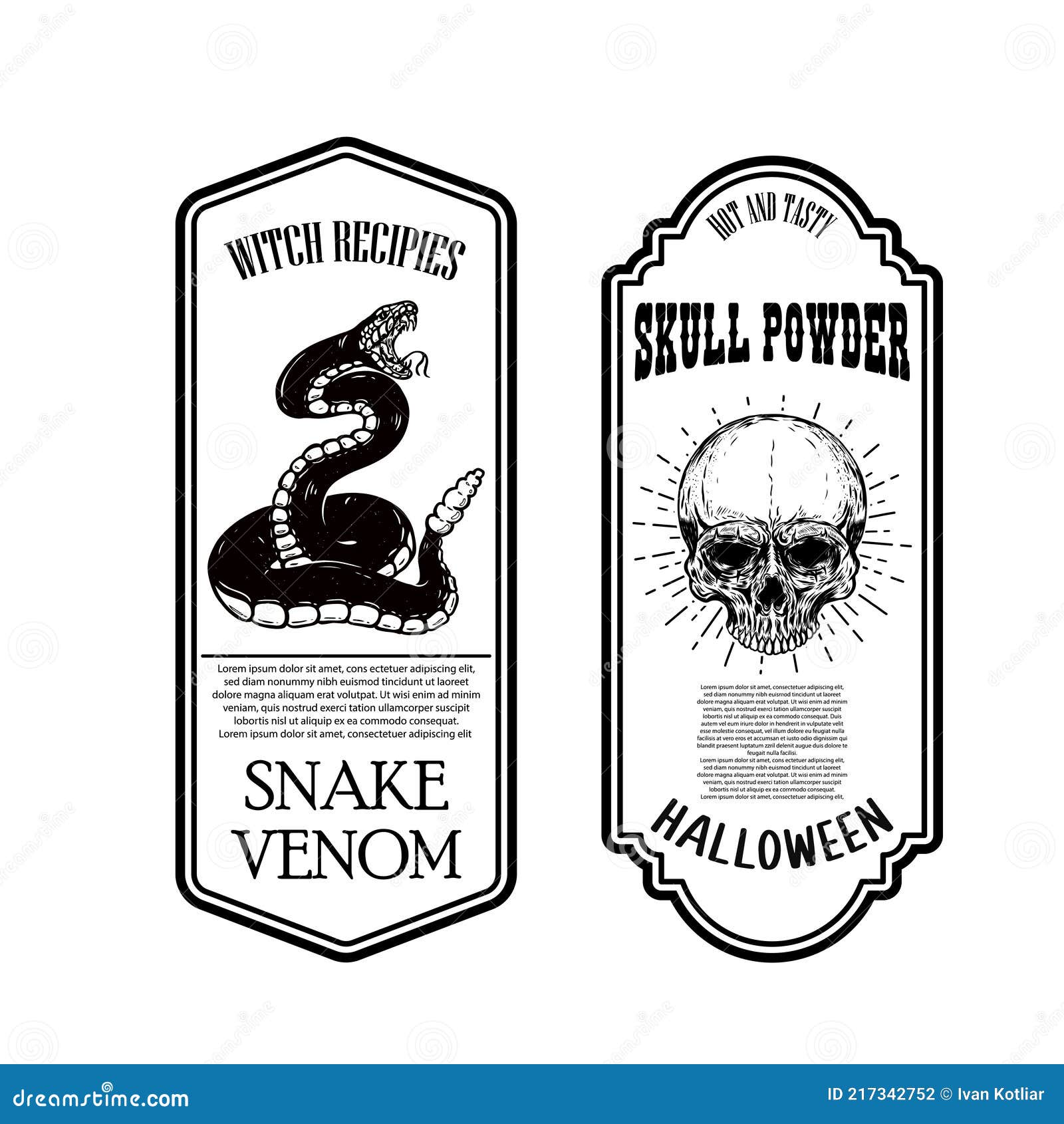 Halloween snake poison skull powder bottle label template design element for poster card banner sign stock vector