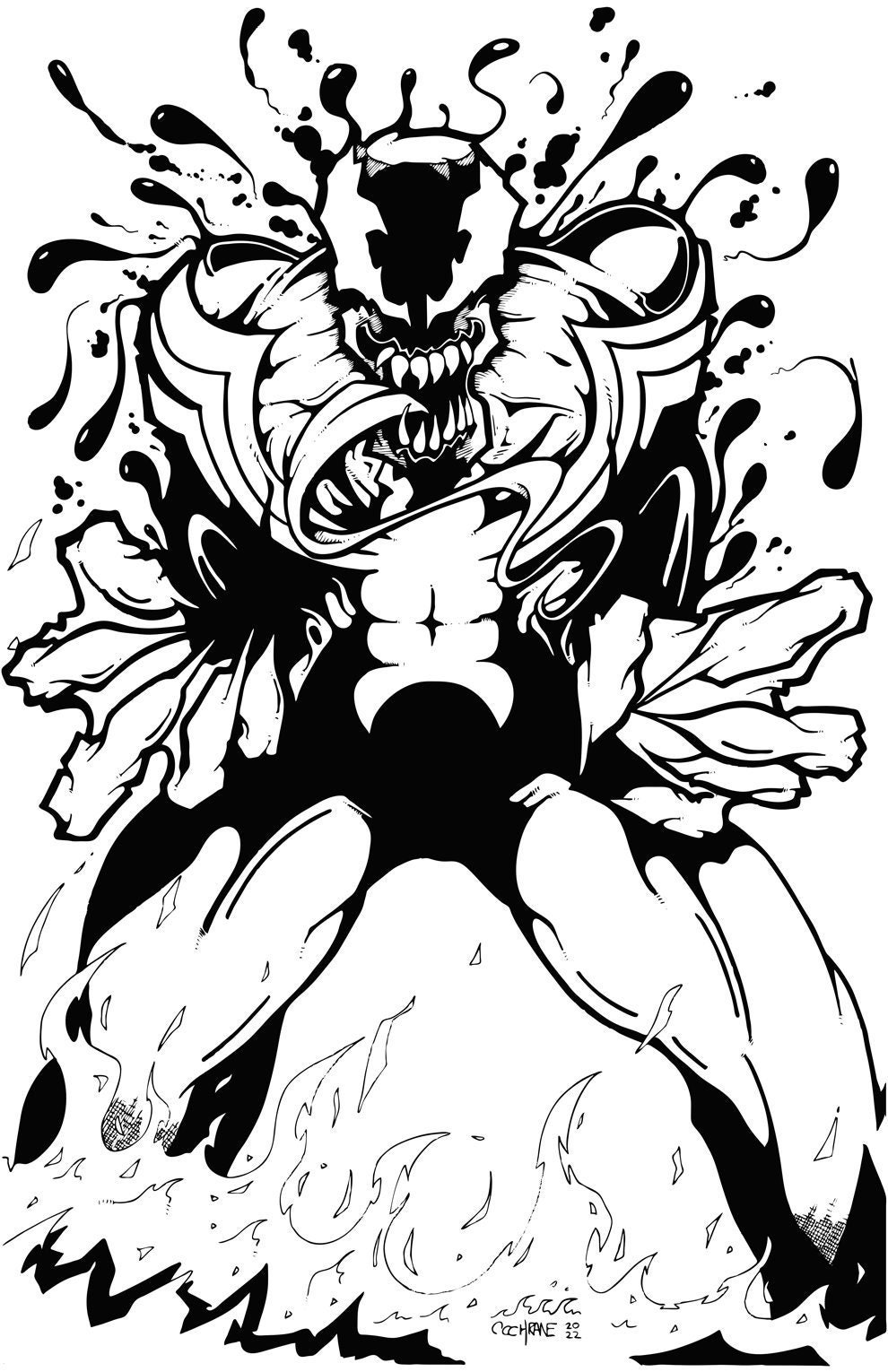 Venom blackwhite art print up to x digital formats download marvel color page svg